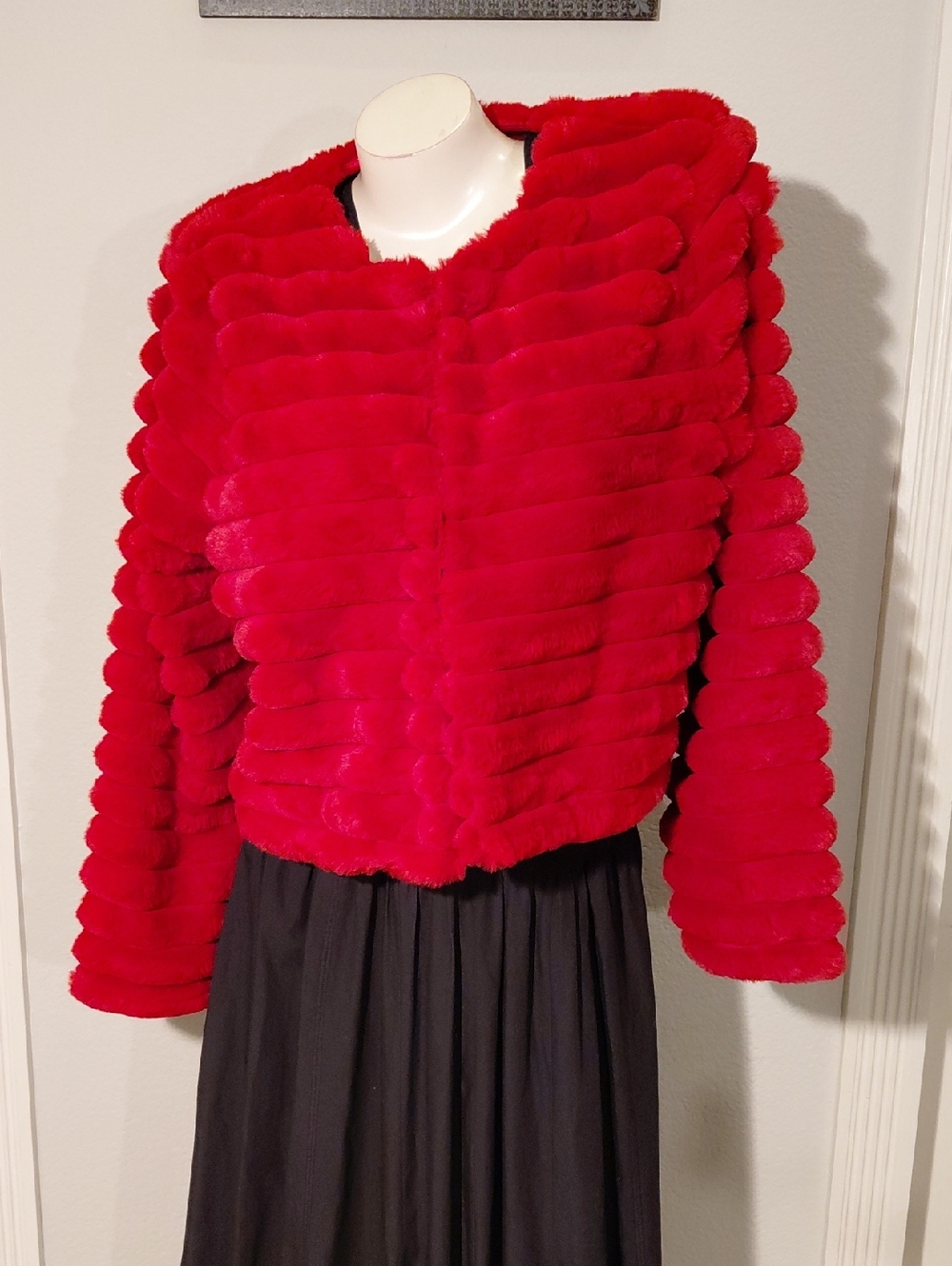 Nina LEONARD Red Faux Fur Jacket